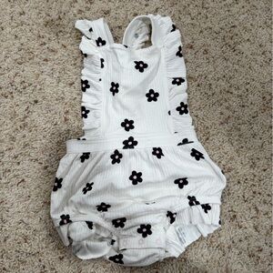Cat & Jack White Ribbed One-Piece with Black Floral Print and Pink Centers